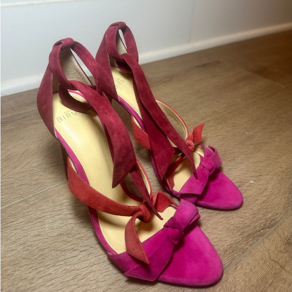 Alexandre Birman Clarita Suede Bow Ankle Tie Heels Coquette Pink Red 37.5 EU - Picture 2 of 13